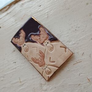 One-of-a-kind, signed, handmade ceramic reindeer brooch, Christmas core, teacher